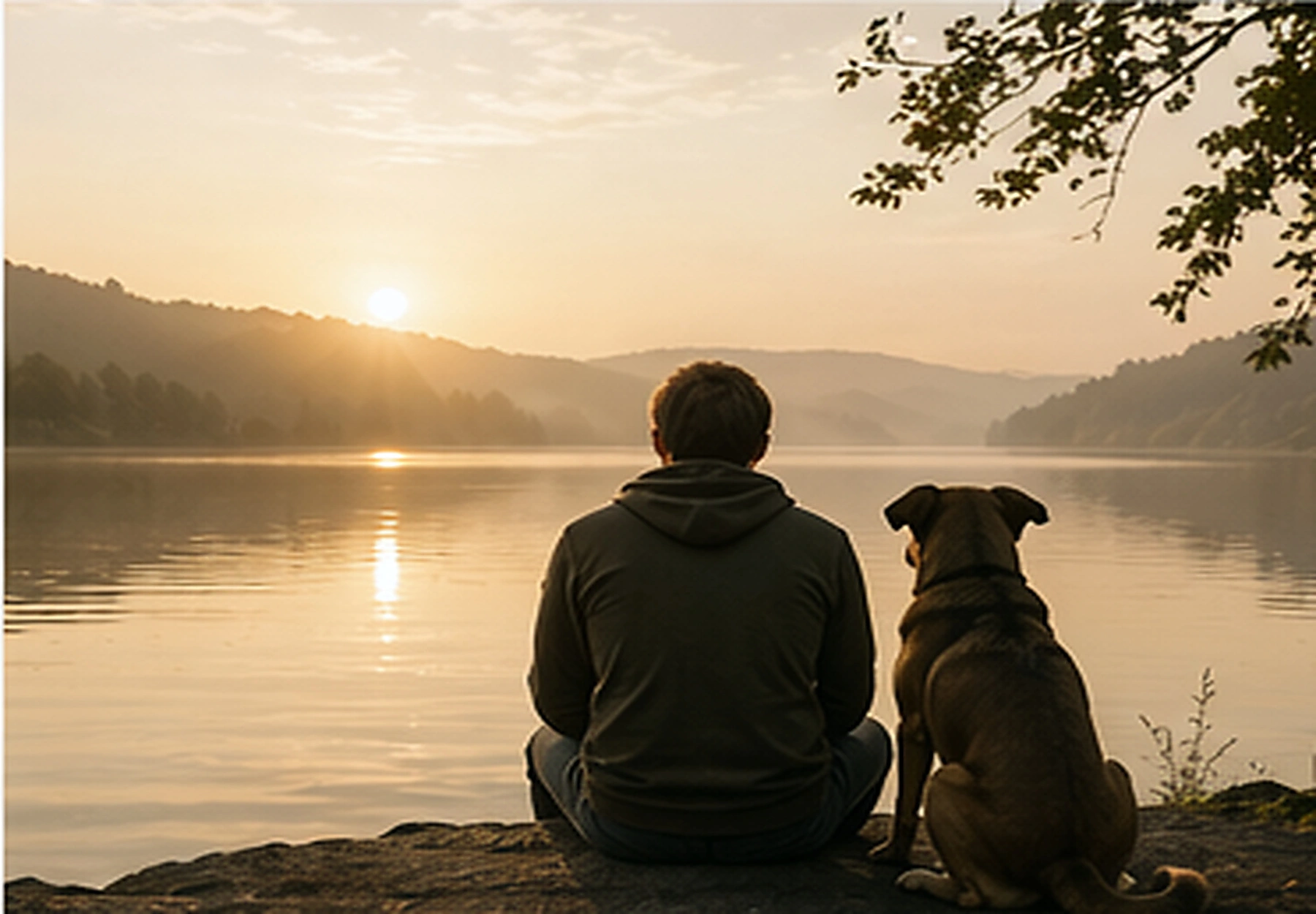 Calm & Tender Buchmotiv: Mensch und Hund an einem ruhigen See